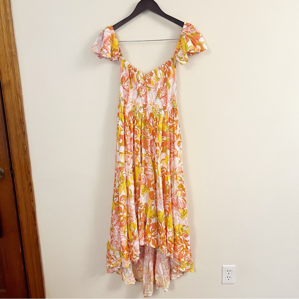 Petal & Pup Pink Orange Yellow Floral Midi Dress